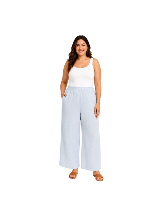 Petal & Pup Pants - NWT Petal + Pup Marnie Blue Linen Wide Leg Pants Size Large
